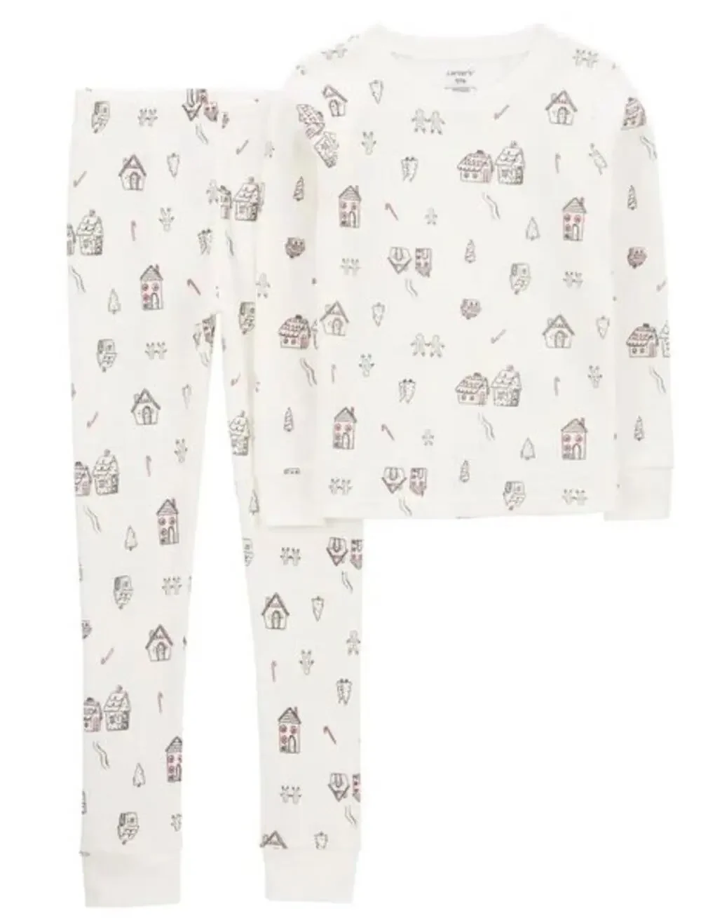 Carters Kids Long Sleeve Waffle Gingerbread Thermal Pajamas Set Size 10 Ivory
